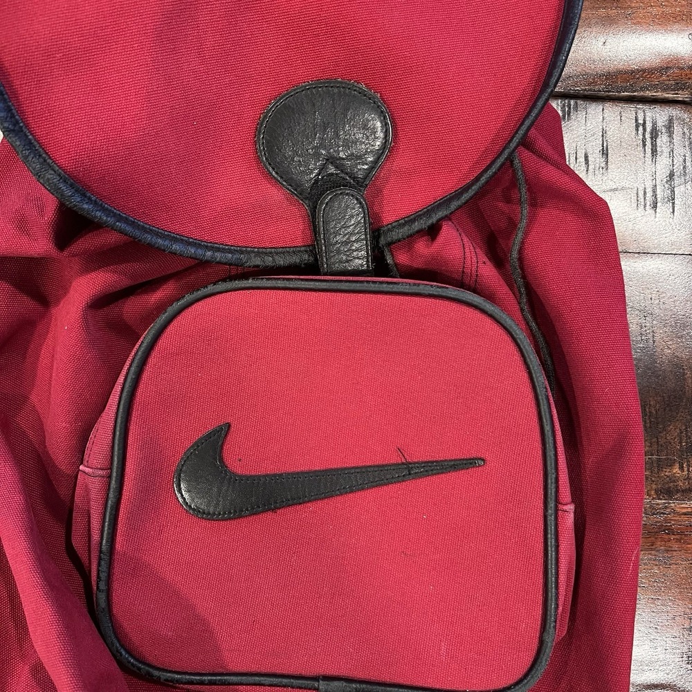 Vintage Nike Bag Swoosh Logo Canvas Cinch Backpack 90s Bookbag Red Y2K - Picture 2 of 8